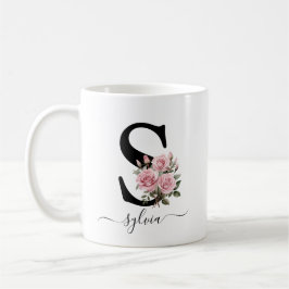 Initial S Monogram Floral Blume Rosenrosen Tasse
