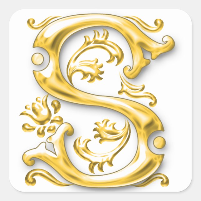 Initial-S-Monogramm-Aufkleber in Gold Quadratischer Aufkleber (Vorderseite)