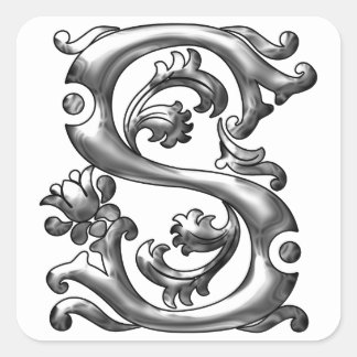 Initial-S-Monogramm-Aufkleber in Silber Quadratischer Aufkleber