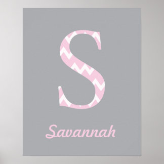 Initial S" Personalisierter Zickzack Rosa Baby Nam Poster