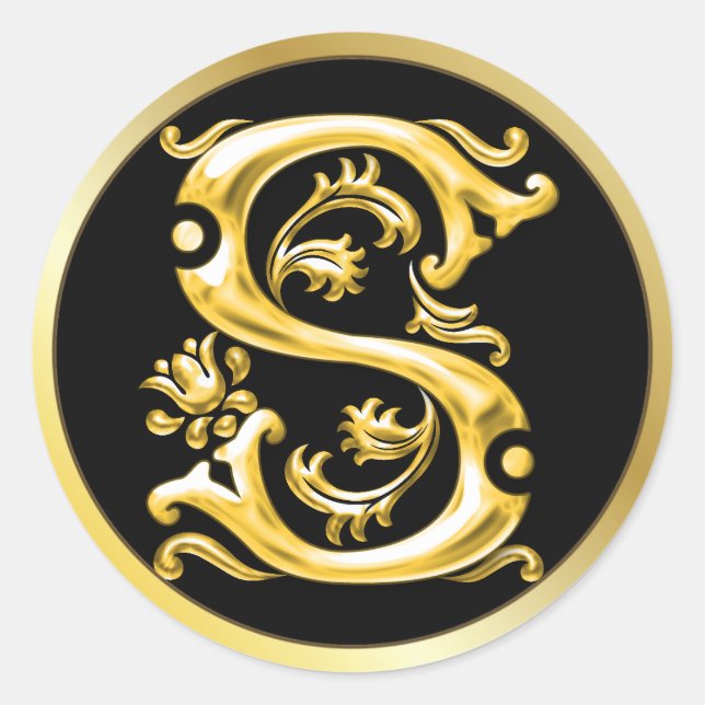 Initial S Round Aufkleber in Gold (Vorderseite)