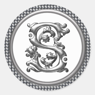 Initial S Round Aufkleber in Silber
