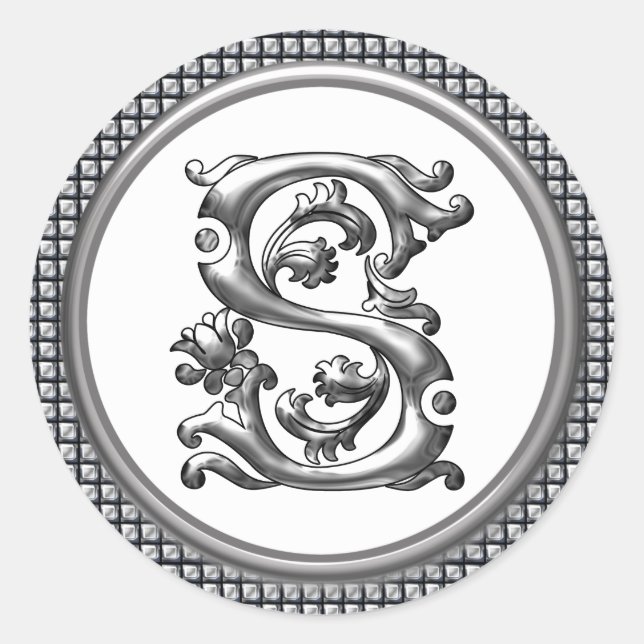 Initial S Round Aufkleber in Silber (Vorderseite)