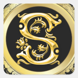 Initial S Square Sticker in Gold