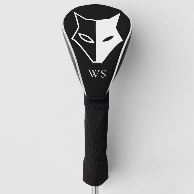 Initial Schwarz-Weiß-Wildfox-Kopf-Monogramm Golf Headcover (Vorderseite)