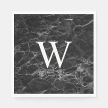 Initial Square Custom Paper Napkins aus schwarzem