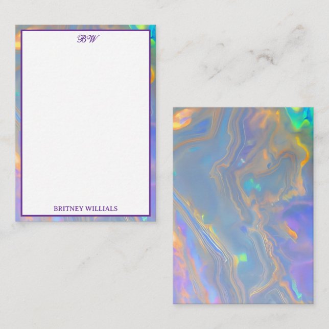 Initial Stationery Elegant Opal Monogram Mitteilungskarte (Vorne/Hinten)