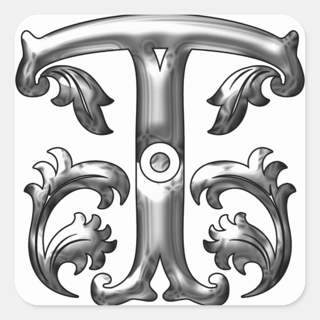 Initial-T-Aufkleber in Silber Quadratischer Aufkleber (Vorderseite)