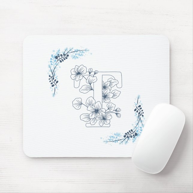 Initial "T" Blue Monogram Calm Floral Mousepad (Mit Mouse)