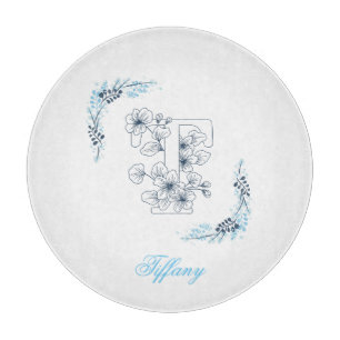 Initial "T" Blue Monogram Calm Floral Schneidebrett