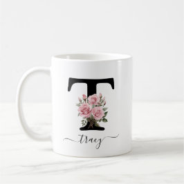 Initial T Monogram Floral Blume Rosenrosen Tasse