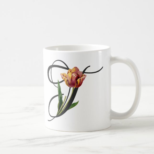 Initial T, Vintag Tulips Kaffeemaschine Tasse (Rechts)
