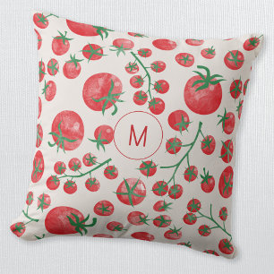 Initial Tomato Watercolor Mediterrane Monogramm Kissen