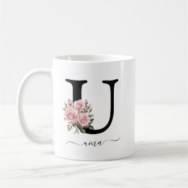 Initial U Monogram Floral Blume Rosenrosen Tasse