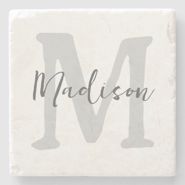 Initial und Name der Minimalistischen Monogramm Steinuntersetzer (Vorderseite)