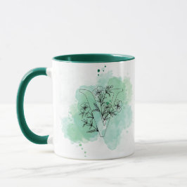 Initial V Aquarellfarbenmonogramm Grün Botanisch Tasse