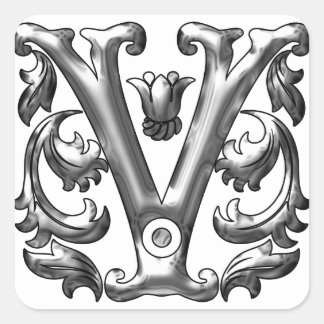 Initial-V-Aufkleber in Silver Quadratischer Aufkleber