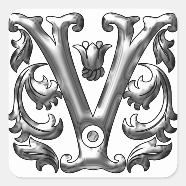 Initial-V-Aufkleber in Silver Quadratischer Aufkleber (Vorderseite)