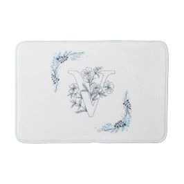Initial "V" Blue Monogram Calm Floral Badematte