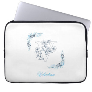 Initial "V" Blue Monogram Calm Floral Laptopschutzhülle