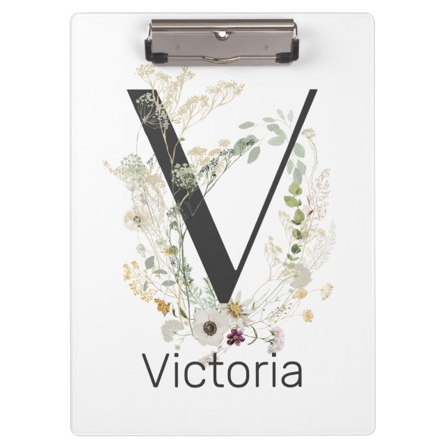 Initial V mit Blume für weiche Farben Klemmbrett (Vorderseite)