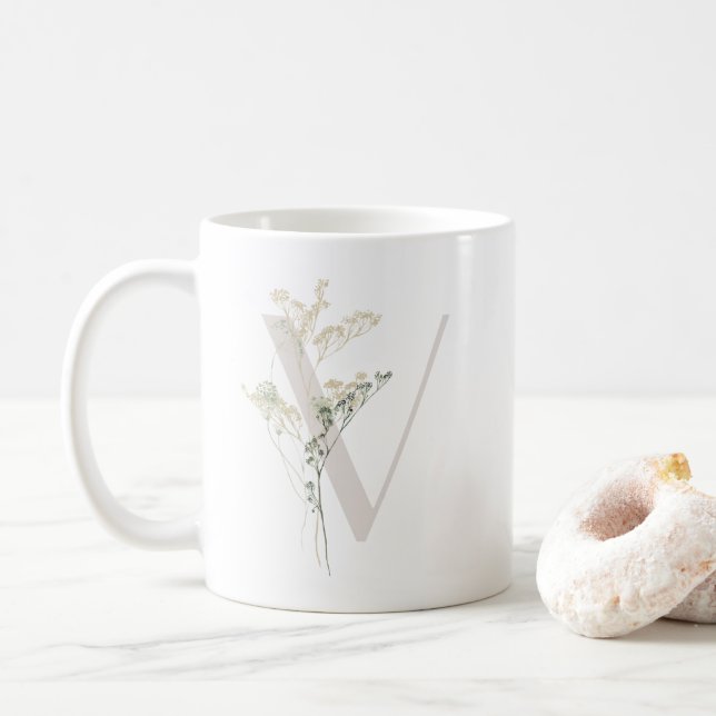 Initial V mit Blume in Weich-Farbe Kaffeemaschine  Kaffeetasse (Mit Donut)