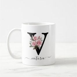 Initial V Monogramm Floral Blume Rosa Rosen Tasse
