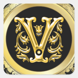 Initial V Square Sticker in Gold