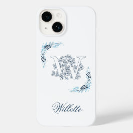 Initial "W" Blue Monogram Calm Floral Case-Mate iPhone 14 Hülle