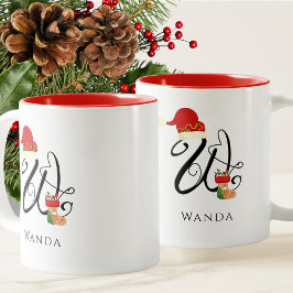 Initial W Monogram Elegant Moderne Skripte Weihnac Zweifarbige Tasse