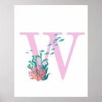 Initial W Monogramm Monogramm Pink Aquamarin Ocean