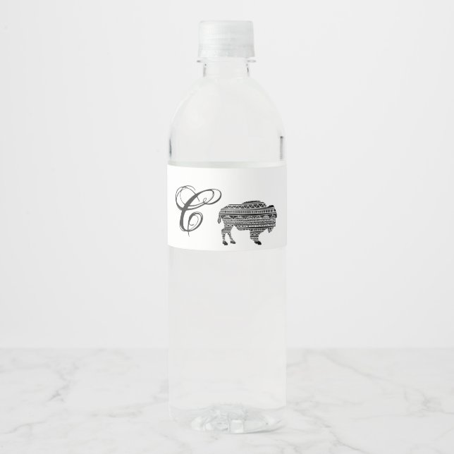 Initial Water Flasche Etikett Boho Buffalo (Vorderseite)