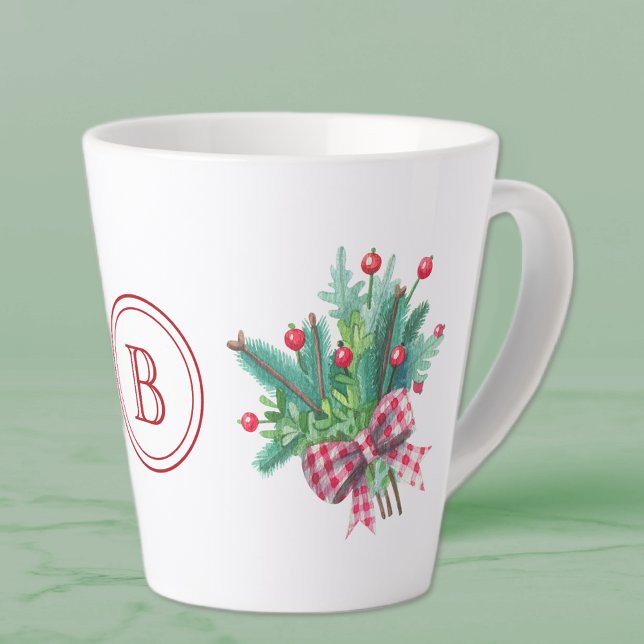 Initial, Watercolor Berries & Greenery 12oz Milchtasse (Von Creator hochgeladen)