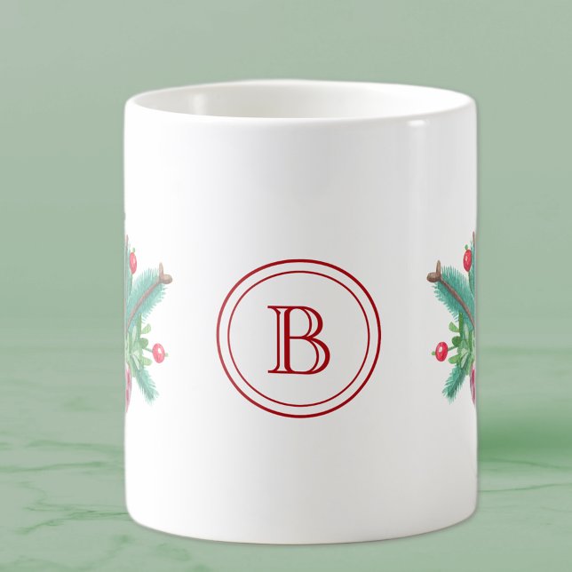 Initial, Watercolor Berries & Greenery Bouquet Kaffeetasse (Von Creator hochgeladen)