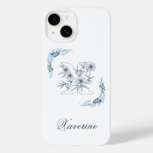 Initial "X" Blue Monogram Calm Floral Case-Mate iPhone 14 Hülle