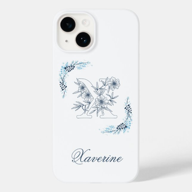 Initial "X" Blue Monogram Calm Floral Case-Mate iPhone Hülle (Rückseite)