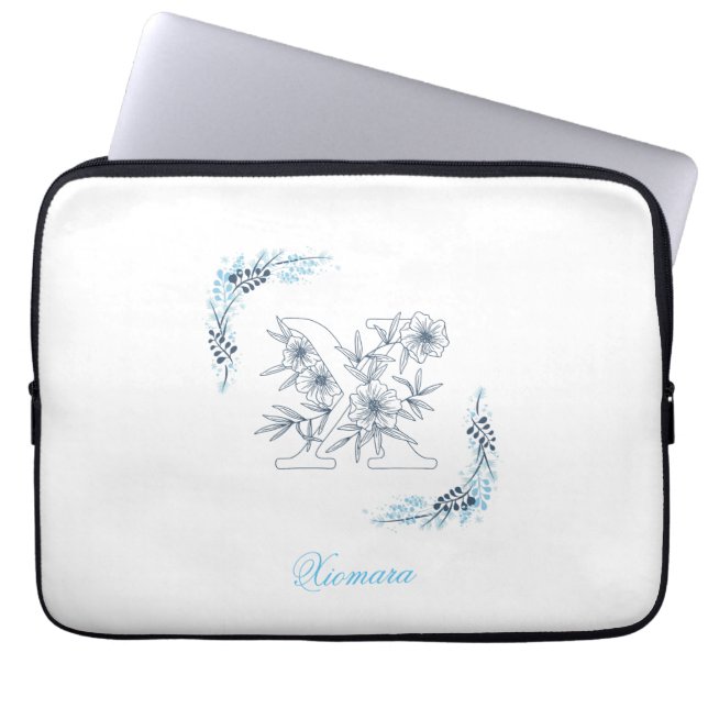 Initial "X" Blue Monogram Calm Floral Laptopschutzhülle (Vorderseite)