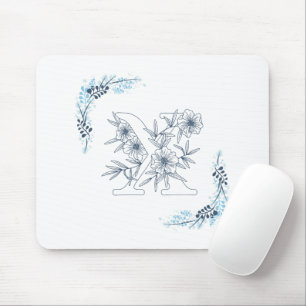 Initial "X" Blue Monogram Calm Floral Mousepad