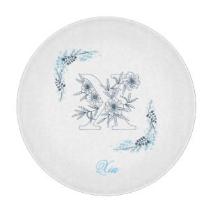 Initial "X" Blue Monogram Calm Floral Schneidebrett