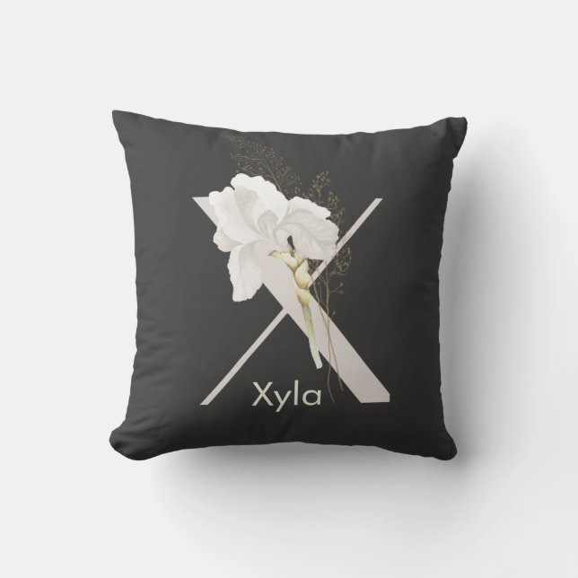 Initial X mit Blume der weichen Farbe auf Schwarz Kissen (Vorderseite)