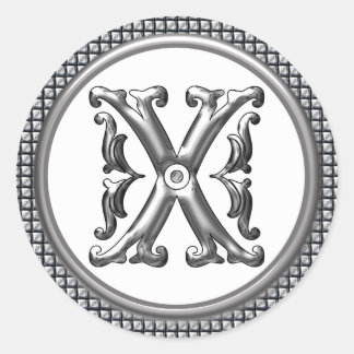 Initial X Round Aufkleber in Silber