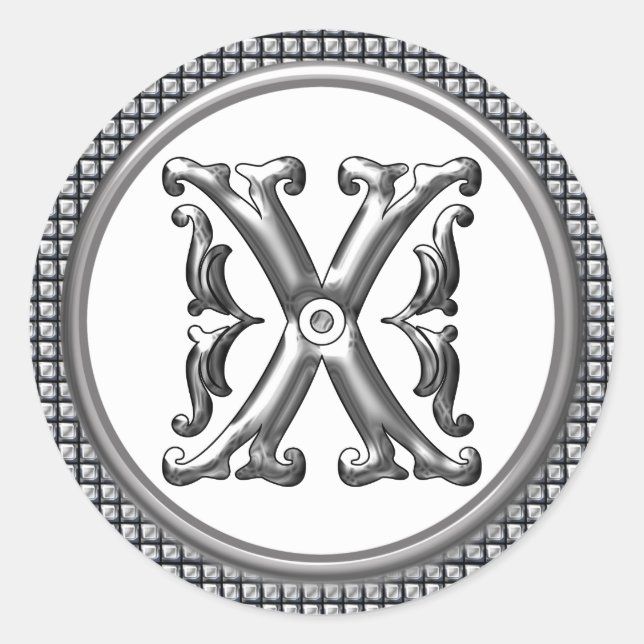 Initial X Round Aufkleber in Silber (Vorderseite)