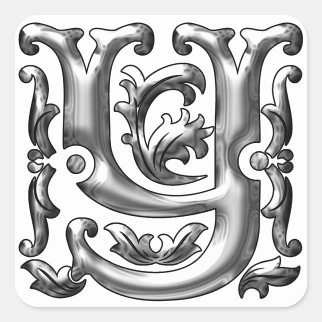 Initial-Y-Aufkleber in Silber Quadratischer Aufkleber (Vorderseite)