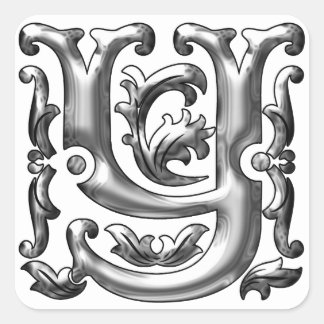 Initial-Y-Aufkleber in Silber Quadratischer Aufkleber
