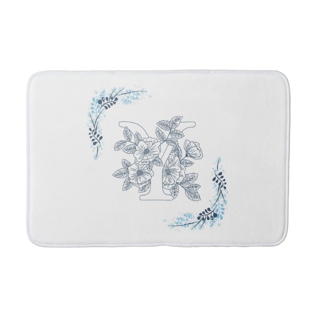 Initial "Y" Blue Monogram Calm Floral Badematte (Vorderseite)