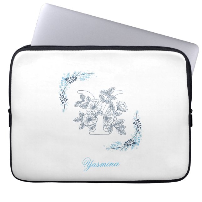 Initial "Y" Blue Monogram Calm Floral Laptopschutzhülle (Vorderseite)