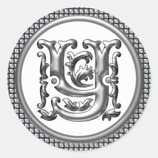 Initial Y Round Aufkleber in Silver