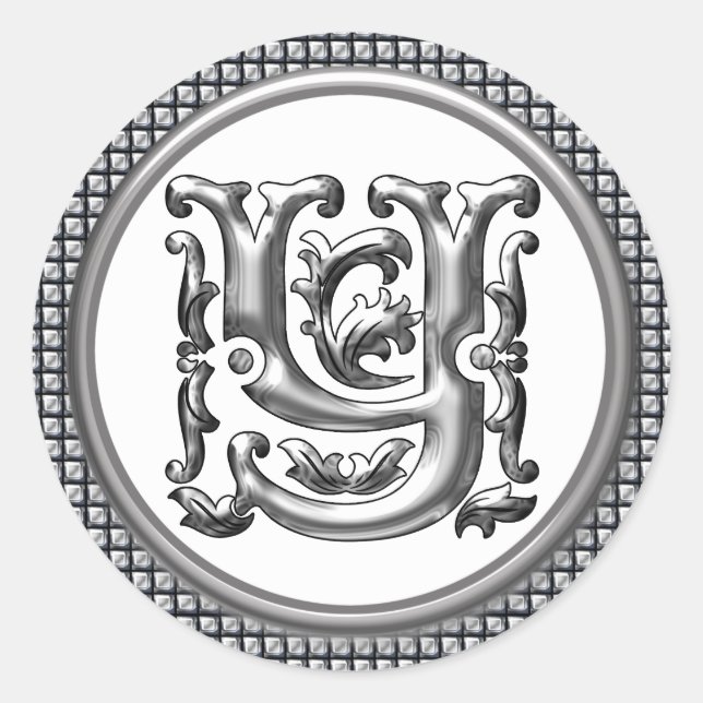Initial Y Round Aufkleber in Silver (Vorderseite)