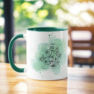 Initial Z Aquarell Monogram Green Botanical Tasse