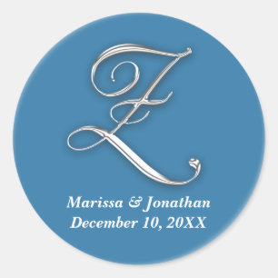 Initial Z blauer monogramm individuelle Name favor Runder Aufkleber